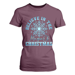Believe In The Magic Of Christmas T Shirt For Women Xmas Snowflake TS11 Maroon Print Your Wear
