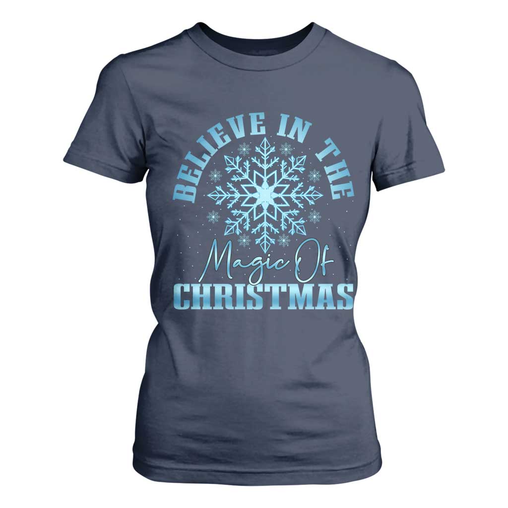Believe In The Magic Of Christmas T Shirt For Women Xmas Snowflake TS11 Navy Print Your Wear