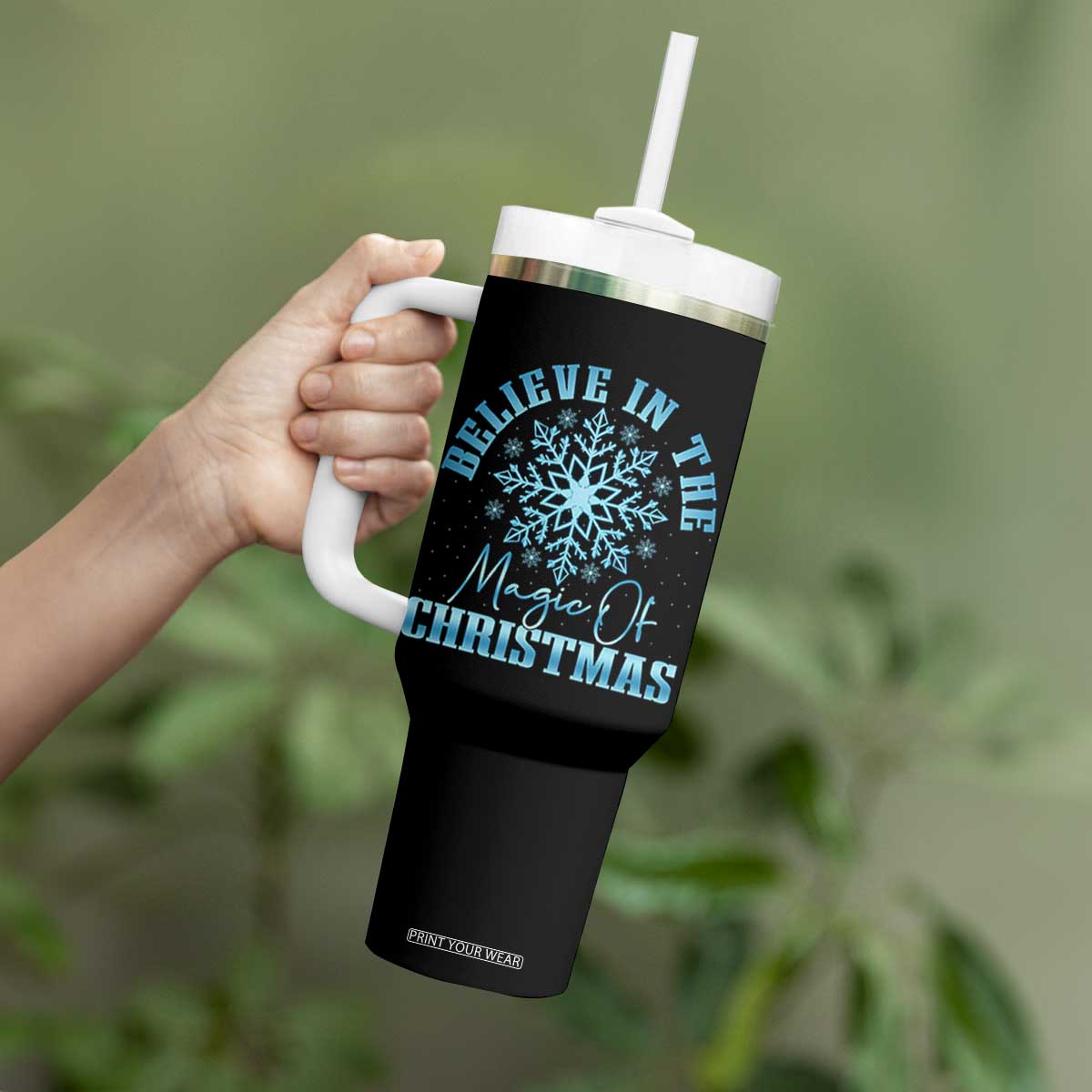 Believe In The Magic Of Christmas Tumbler With Handle Xmas Snowflake TS11 Print Your Wear