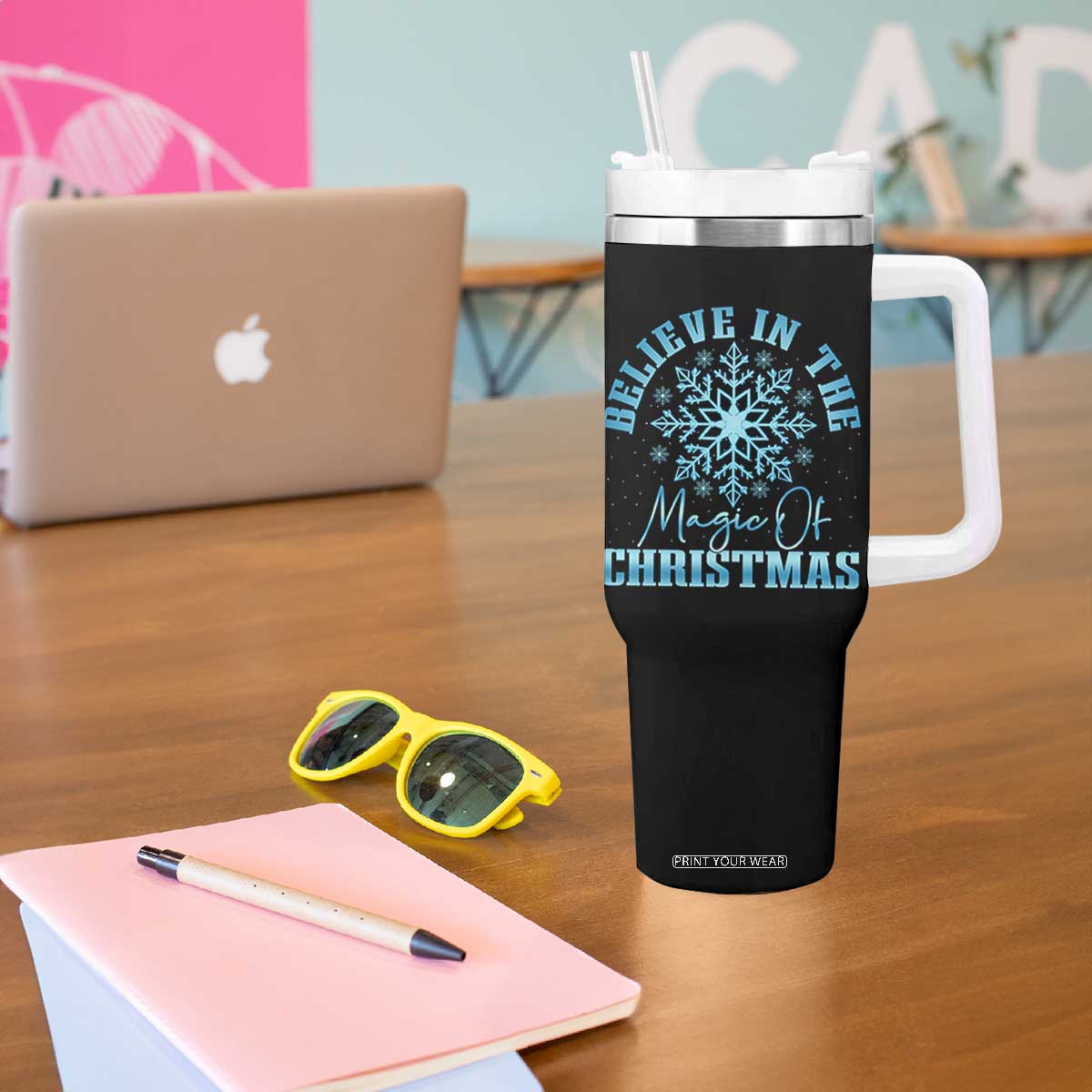 Believe In The Magic Of Christmas Tumbler With Handle Xmas Snowflake TS11 Print Your Wear