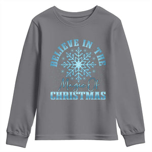 Believe In The Magic Of Christmas Youth Sweatshirt Xmas Snowflake TS11 Charcoal Print Your Wear
