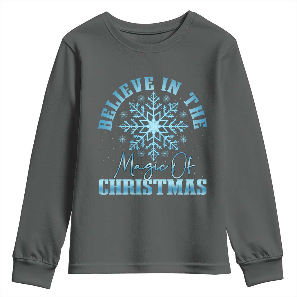 Believe In The Magic Of Christmas Youth Sweatshirt Xmas Snowflake TS11 Dark Heather Print Your Wear