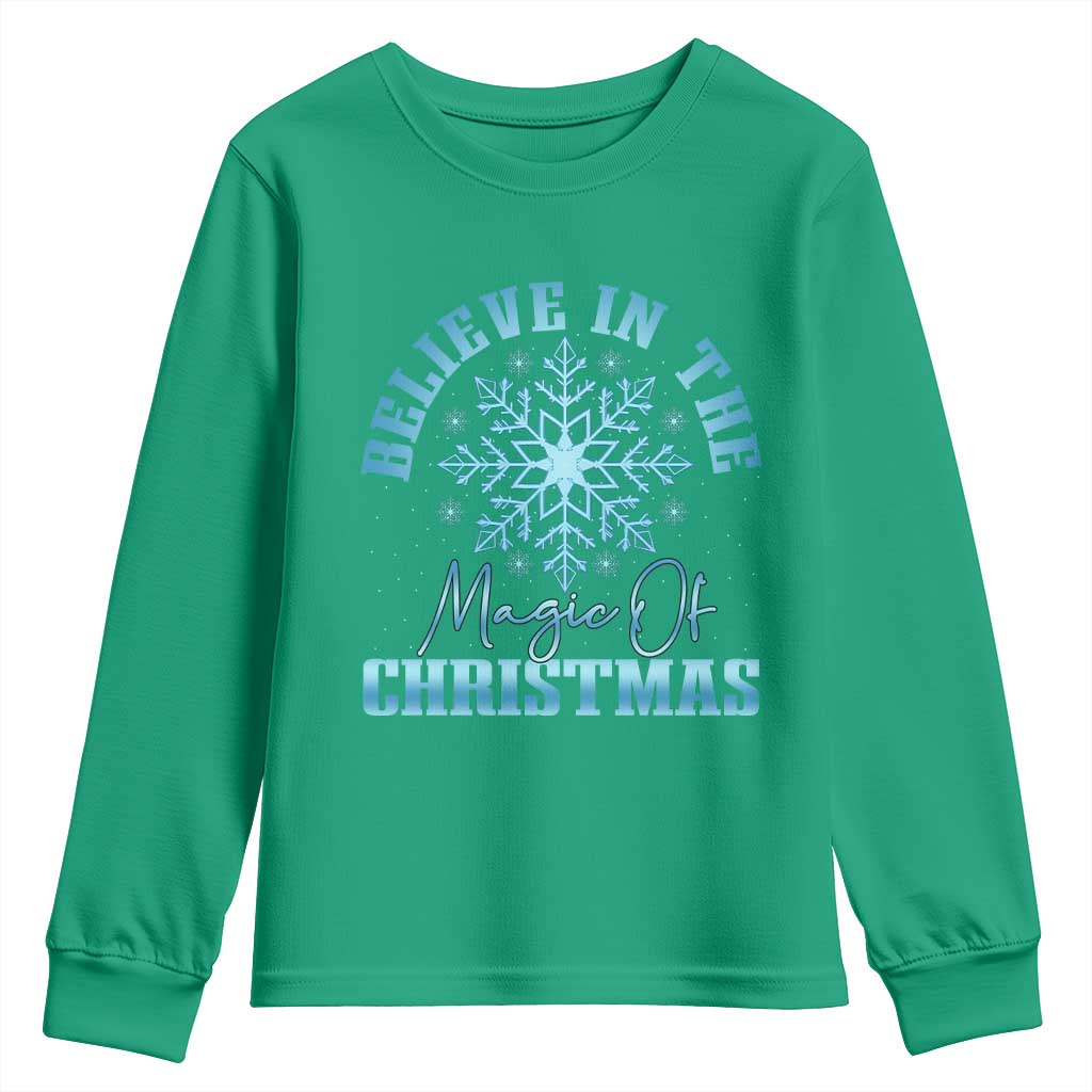 Believe In The Magic Of Christmas Youth Sweatshirt Xmas Snowflake TS11 Irish Green Print Your Wear