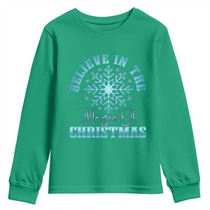 Believe In The Magic Of Christmas Youth Sweatshirt Xmas Snowflake TS11 Irish Green Print Your Wear