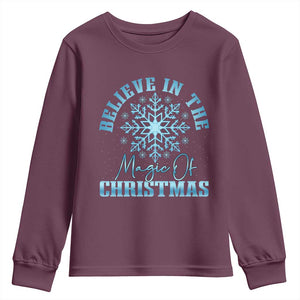 Believe In The Magic Of Christmas Youth Sweatshirt Xmas Snowflake TS11 Maroon Print Your Wear