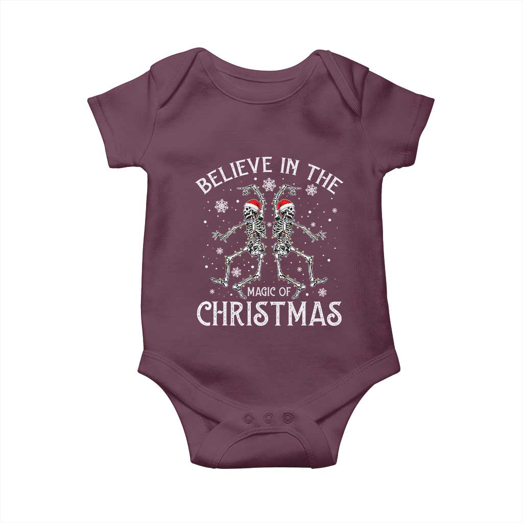 Funny Believe In The Magic Of Christmas Baby Onesie Xmas Skeleton TS11 Maroon Print Your Wear