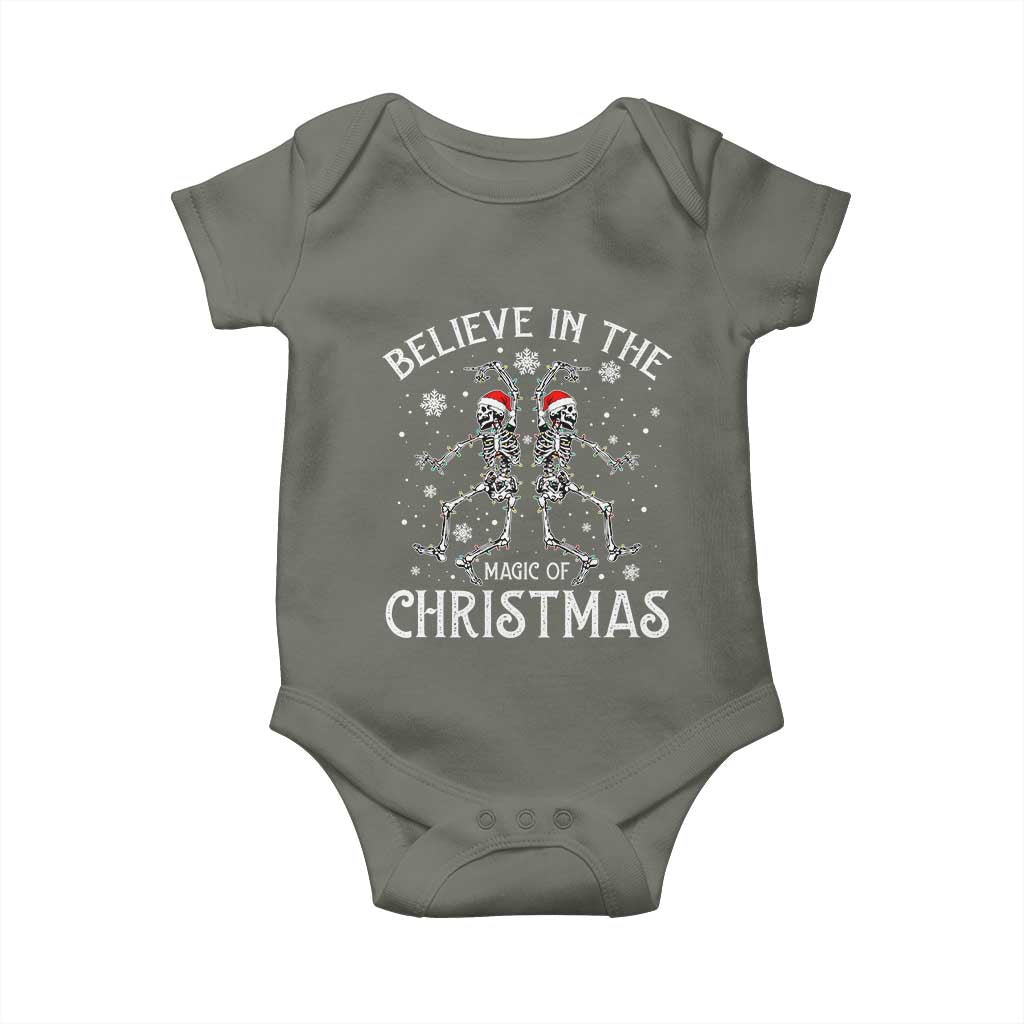 Funny Believe In The Magic Of Christmas Baby Onesie Xmas Skeleton TS11 Military Green Print Your Wear