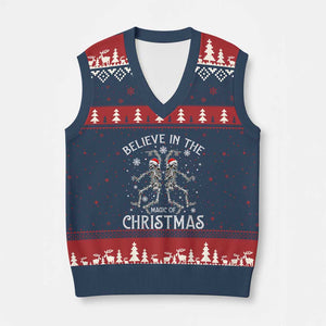 Funny Believe In The Magic Of Xmas V-Neck Knit Sweater Vest Xmas Skeleton TS11 Navy Red Print Your Wear