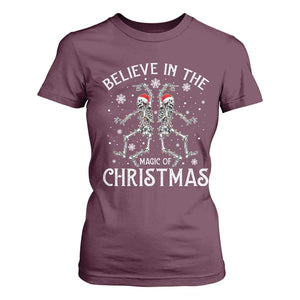 Funny Believe In The Magic Of Christmas T Shirt For Women Xmas Skeleton TS11 Maroon Print Your Wear