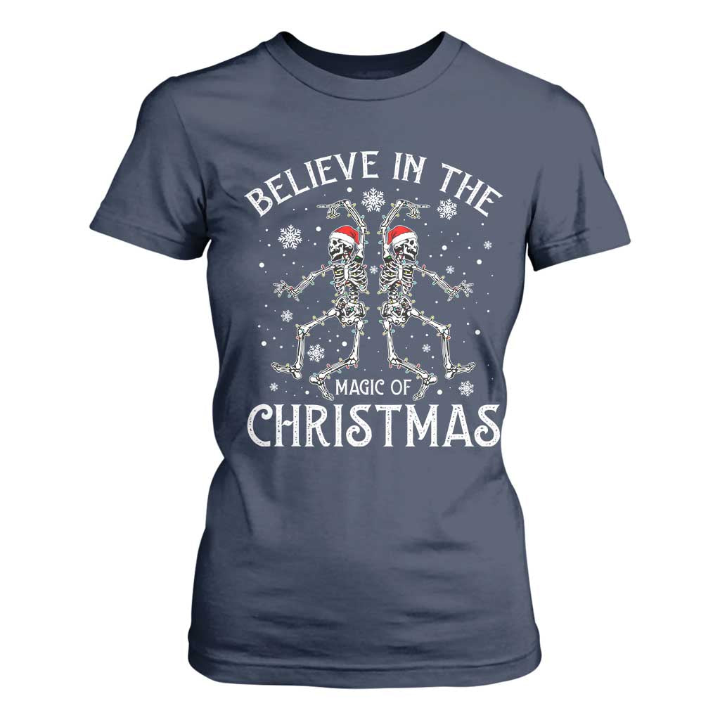 Funny Believe In The Magic Of Christmas T Shirt For Women Xmas Skeleton TS11 Navy Print Your Wear