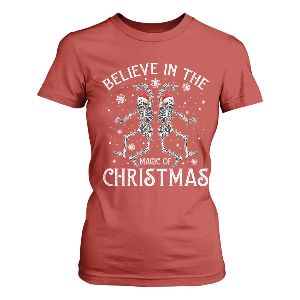 Funny Believe In The Magic Of Christmas T Shirt For Women Xmas Skeleton TS11 Red Print Your Wear