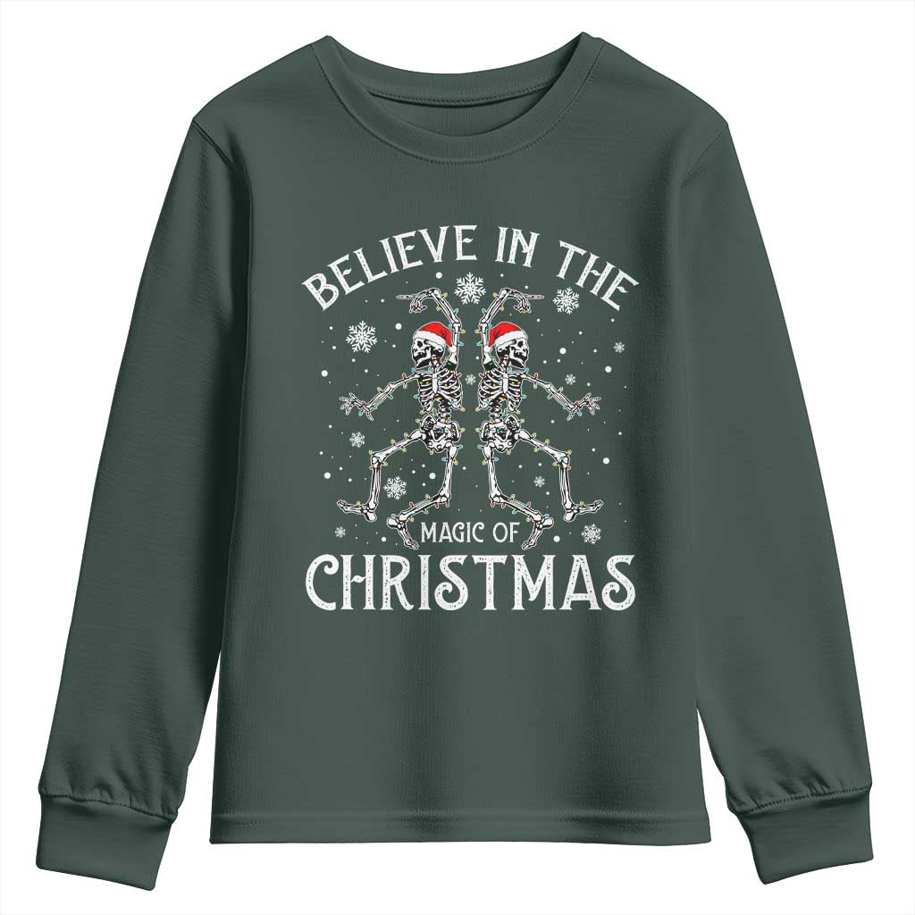 Funny Believe In The Magic Of Christmas Youth Sweatshirt Xmas Skeleton TS11 Dark Forest Green Print Your Wear