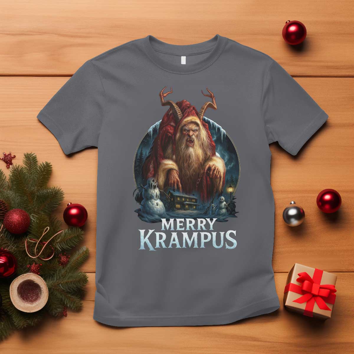 Christmas Krampus T Shirt Merry Krampus Pagan Yule Nordic Xmas TS11 Charcoal Print Your Wear