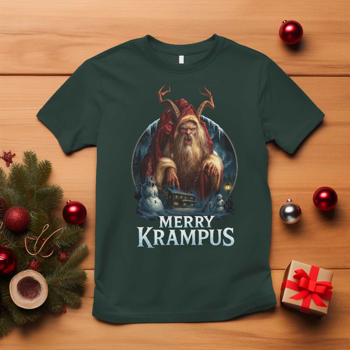 Christmas Krampus T Shirt Merry Krampus Pagan Yule Nordic Xmas TS11 Dark Forest Green Print Your Wear
