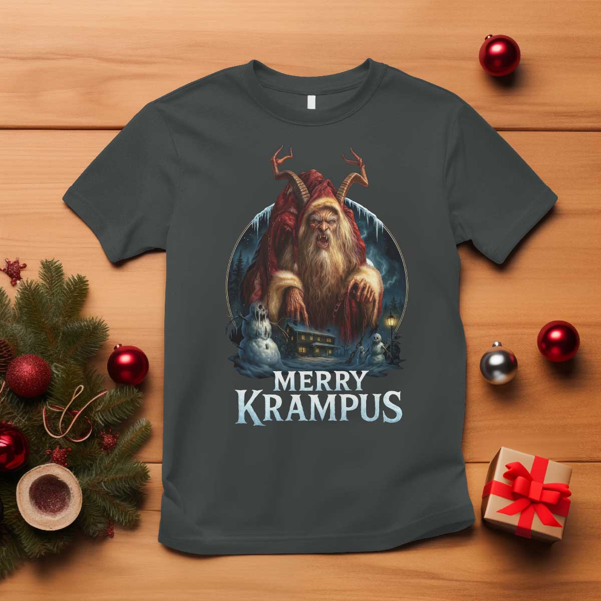 Christmas Krampus T Shirt Merry Krampus Pagan Yule Nordic Xmas TS11 Dark Heather Print Your Wear