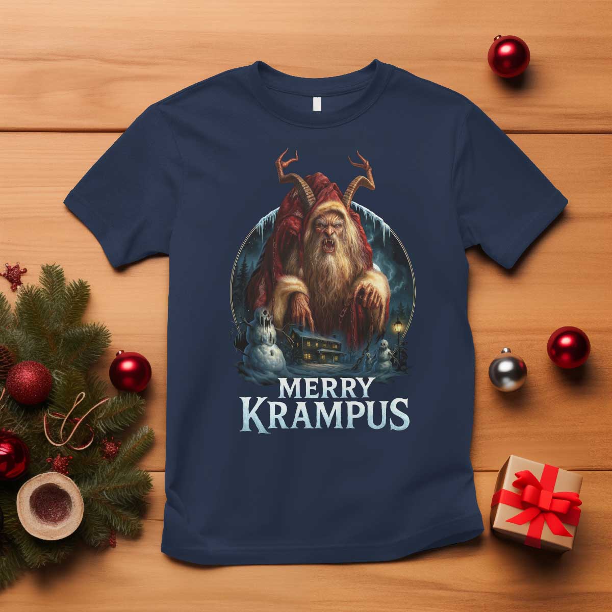 Christmas Krampus T Shirt Merry Krampus Pagan Yule Nordic Xmas TS11 Navy Print Your Wear