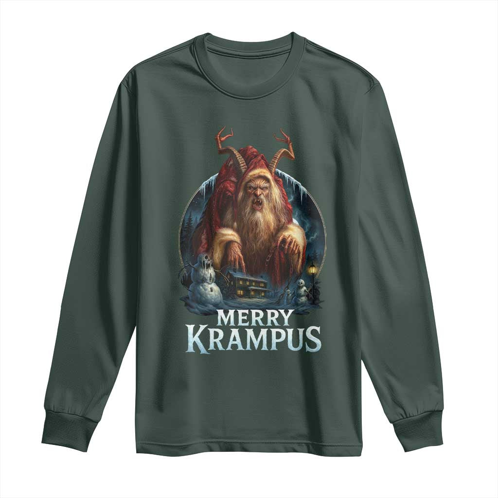 Christmas Krampus Long Sleeve Shirt Merry Krampus Pagan Yule Nordic Xmas TS11 Dark Forest Green Print Your Wear