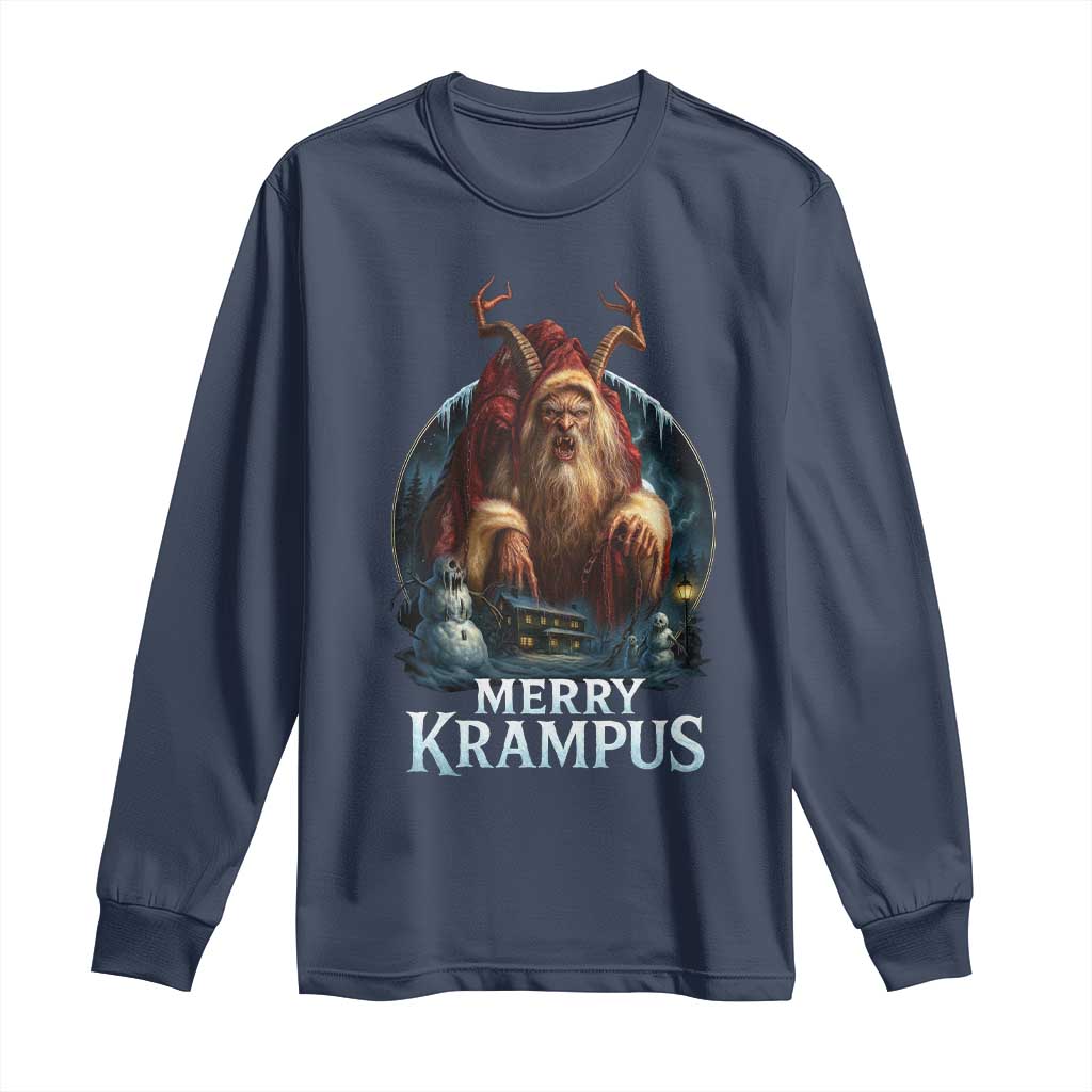 Christmas Krampus Long Sleeve Shirt Merry Krampus Pagan Yule Nordic Xmas TS11 Navy Print Your Wear