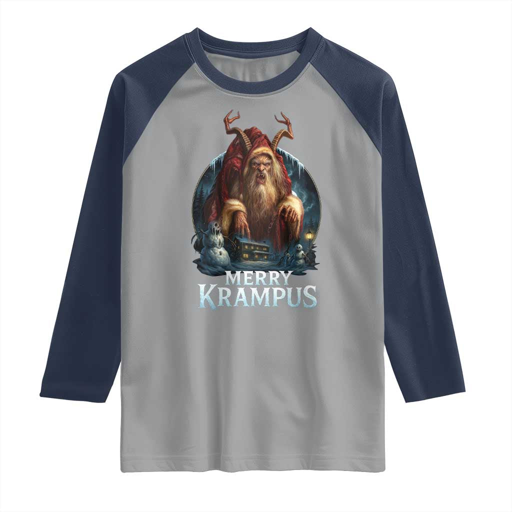 Christmas Krampus Raglan Shirt Merry Krampus Pagan Yule Nordic Xmas TS11 Sport Gray Navy Print Your Wear