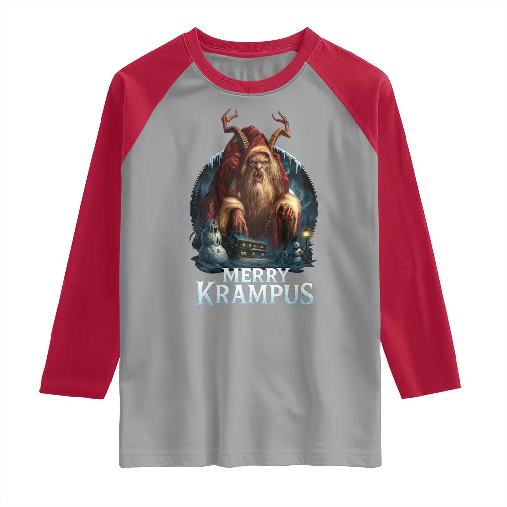 Christmas Krampus Raglan Shirt Merry Krampus Pagan Yule Nordic Xmas TS11 Sport Gray Red Print Your Wear