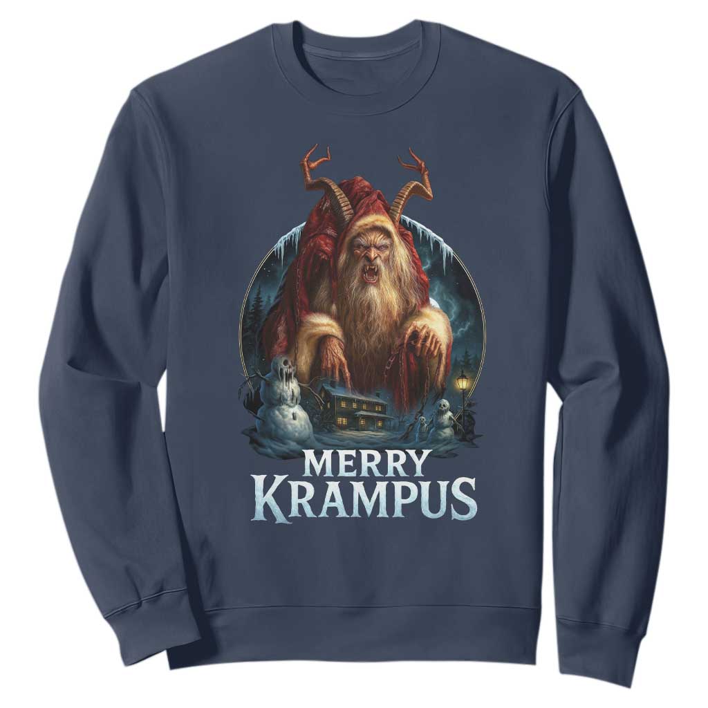 Christmas Krampus Sweatshirt Merry Krampus Pagan Yule Nordic Xmas TS11 Navy Print Your Wear