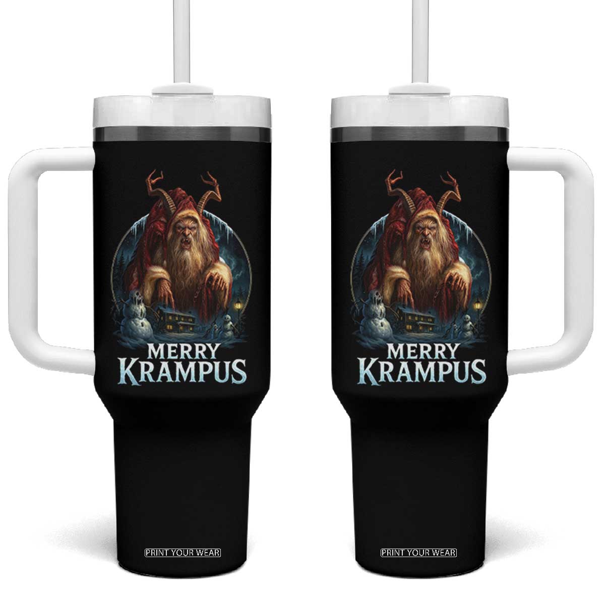 Christmas Krampus Tumbler With Handle Merry Krampus Pagan Yule Nordic Xmas TS11 One Size: 40 oz Black Print Your Wear