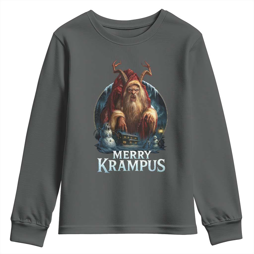 Christmas Krampus Youth Sweatshirt Merry Krampus Pagan Yule Nordic Xmas TS11 Dark Heather Print Your Wear