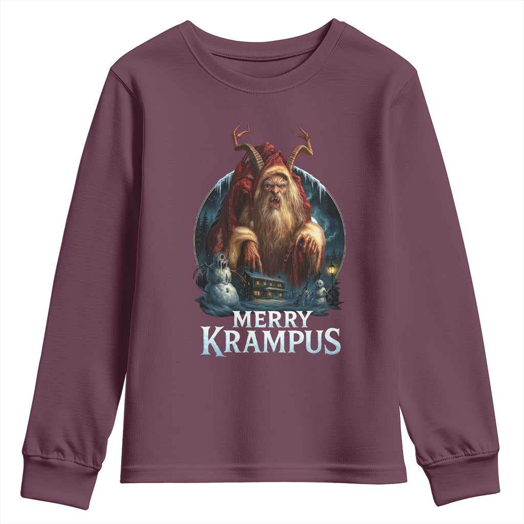 Christmas Krampus Youth Sweatshirt Merry Krampus Pagan Yule Nordic Xmas TS11 Maroon Print Your Wear