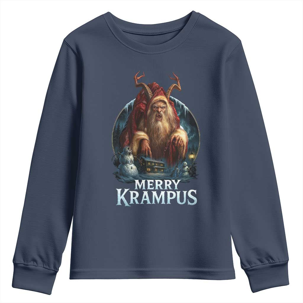 Christmas Krampus Youth Sweatshirt Merry Krampus Pagan Yule Nordic Xmas TS11 Navy Print Your Wear
