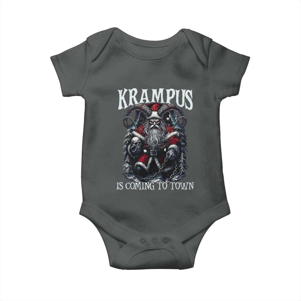 Nordic Christmas Krampus Baby Onesie Krampus Is Coming To Town Horror Holiday Xmas TS11 Dark Heather Print Your Wear