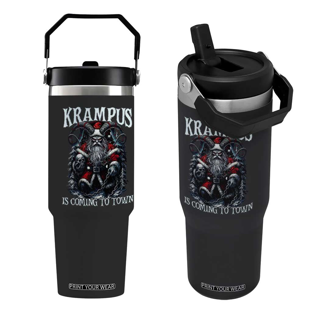 Nordic Christmas Krampus Flip Straw Tumbler Krampus Is Coming To Town Horror Holiday Xmas TS11 One Size: 30 oz Black Print Your Wear