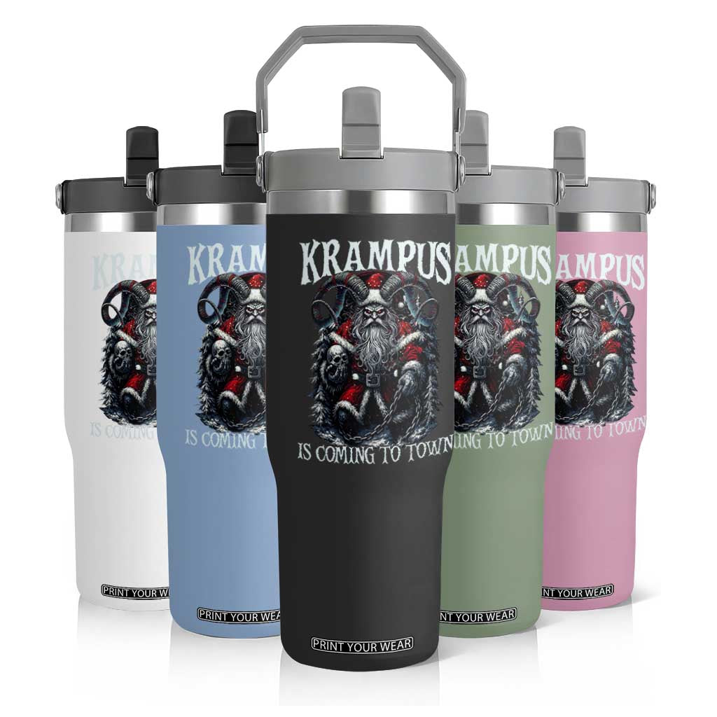 Nordic Christmas Krampus Flip Straw Tumbler Krampus Is Coming To Town Horror Holiday Xmas TS11 Print Your Wear