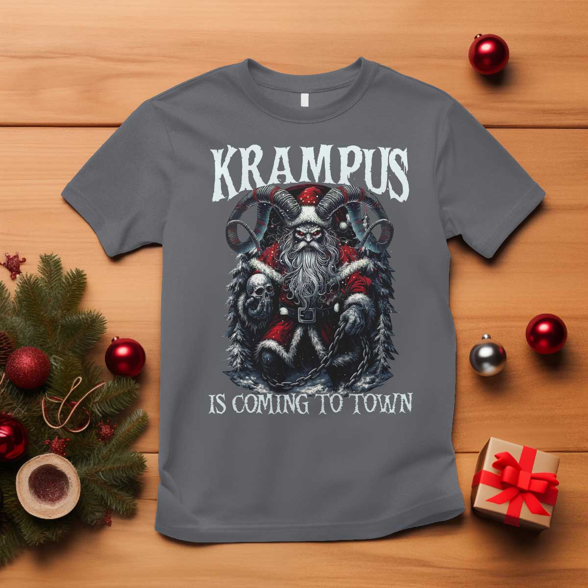 Nordic Christmas Krampus T Shirt Krampus Is Coming To Town Horror Holiday Xmas TS11 Charcoal Print Your Wear
