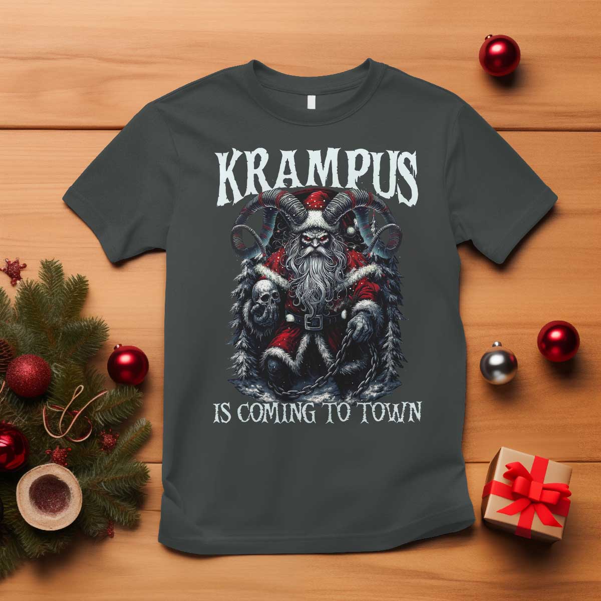Nordic Christmas Krampus T Shirt Krampus Is Coming To Town Horror Holiday Xmas TS11 Dark Heather Print Your Wear