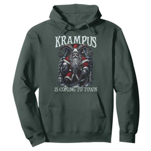 Nordic Christmas Krampus Hoodie Krampus Is Coming To Town Horror Holiday Xmas TS11 Dark Forest Green Print Your Wear