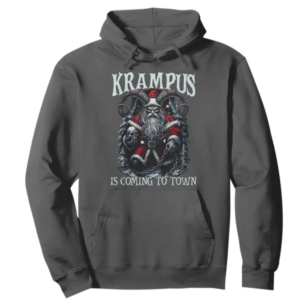 Nordic Christmas Krampus Hoodie Krampus Is Coming To Town Horror Holiday Xmas TS11 Dark Heather Print Your Wear