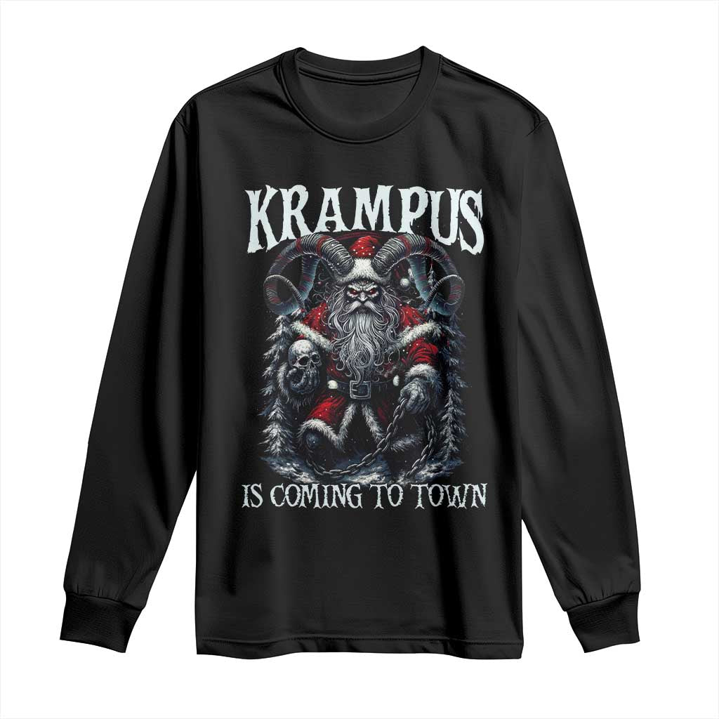 Nordic Christmas Krampus Long Sleeve Shirt Krampus Is Coming To Town Horror Holiday Xmas TS11 Black Print Your Wear