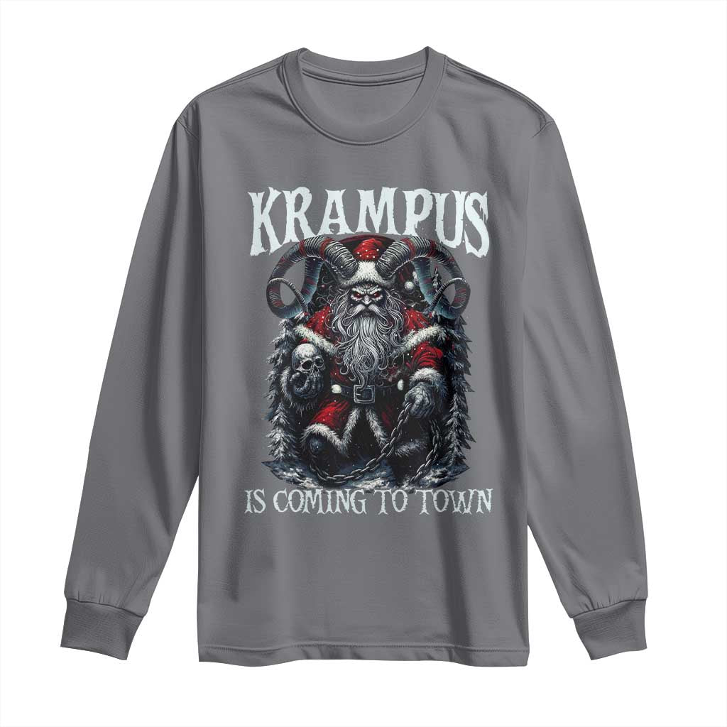 Nordic Christmas Krampus Long Sleeve Shirt Krampus Is Coming To Town Horror Holiday Xmas TS11 Charcoal Print Your Wear