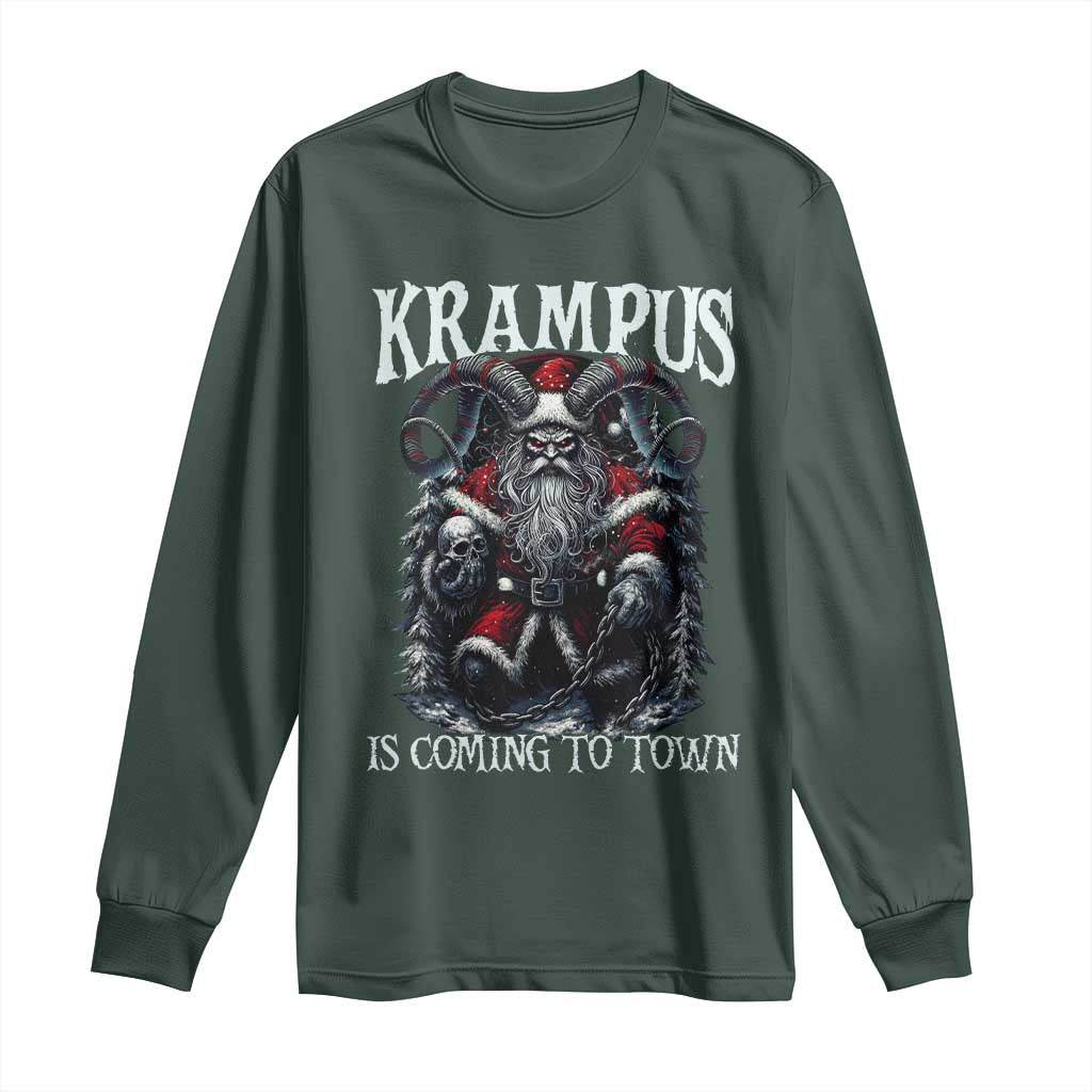 Nordic Christmas Krampus Long Sleeve Shirt Krampus Is Coming To Town Horror Holiday Xmas TS11 Dark Forest Green Print Your Wear