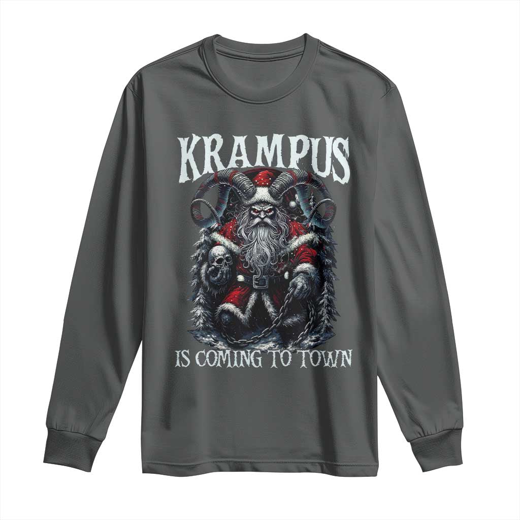 Nordic Christmas Krampus Long Sleeve Shirt Krampus Is Coming To Town Horror Holiday Xmas TS11 Dark Heather Print Your Wear