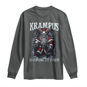 Nordic Christmas Krampus Long Sleeve Shirt Krampus Is Coming To Town Horror Holiday Xmas TS11 Dark Heather Print Your Wear