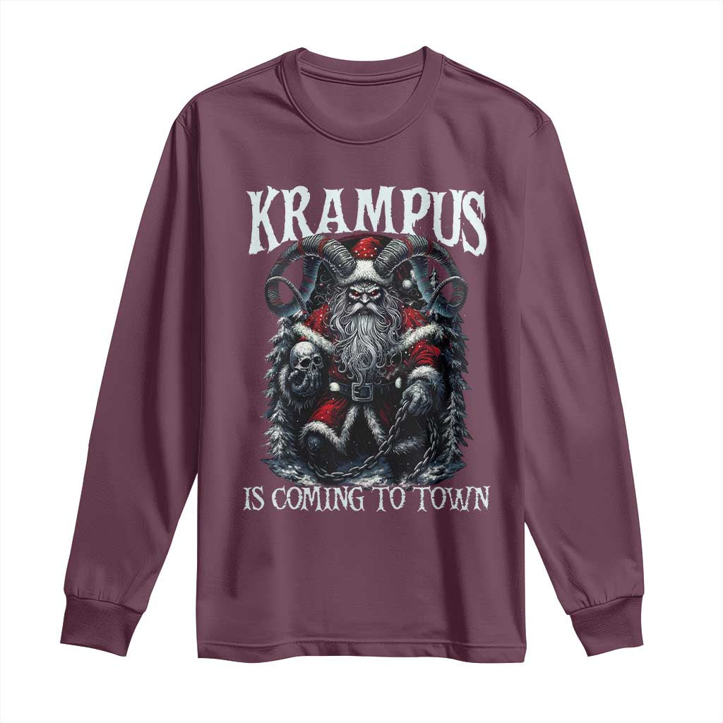 Nordic Christmas Krampus Long Sleeve Shirt Krampus Is Coming To Town Horror Holiday Xmas TS11 Maroon Print Your Wear