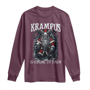 Nordic Christmas Krampus Long Sleeve Shirt Krampus Is Coming To Town Horror Holiday Xmas TS11 Maroon Print Your Wear