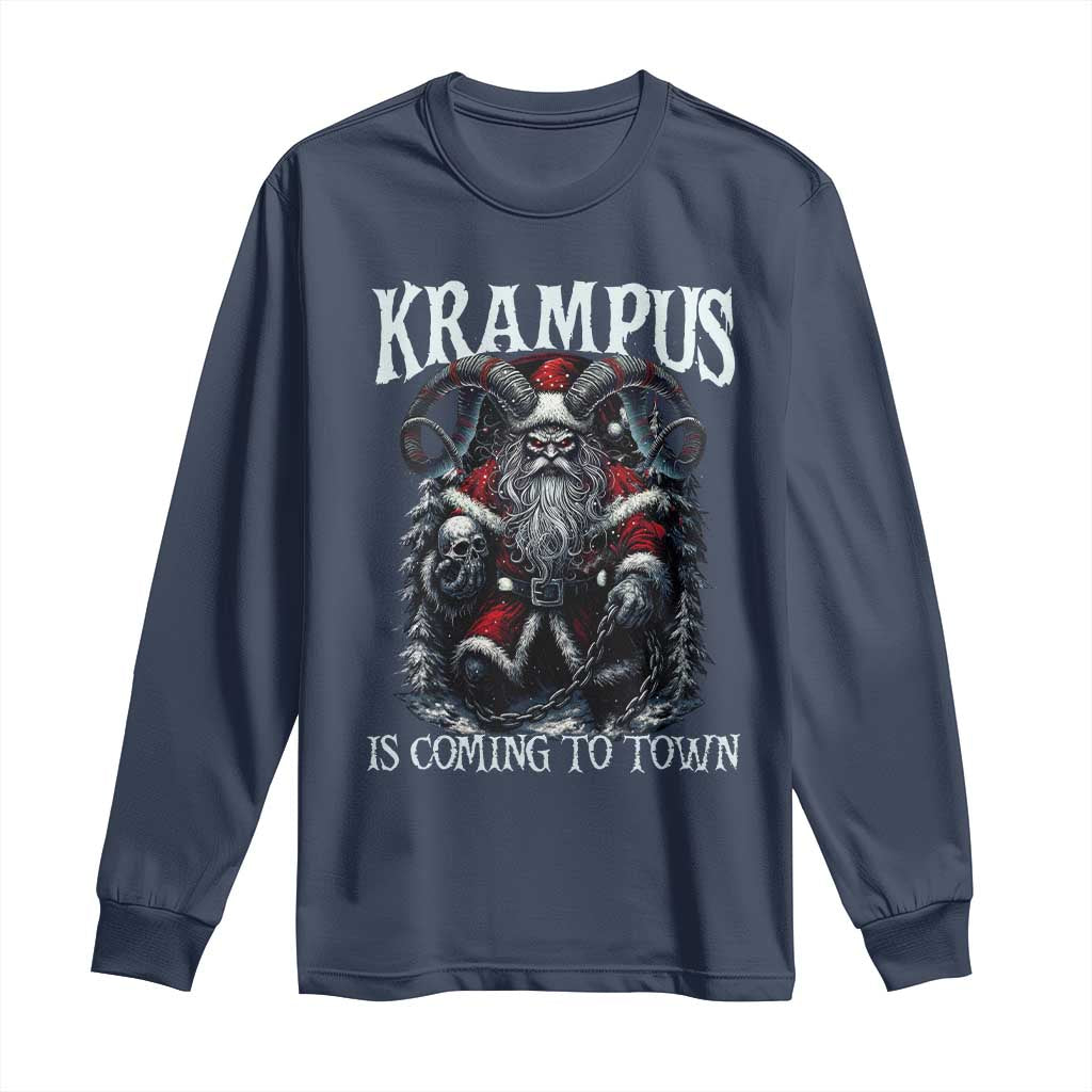 Nordic Christmas Krampus Long Sleeve Shirt Krampus Is Coming To Town Horror Holiday Xmas TS11 Navy Print Your Wear
