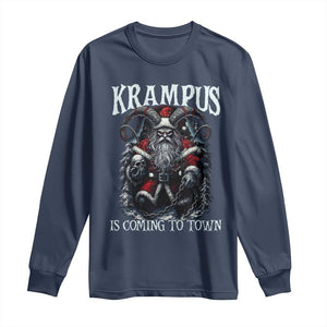 Nordic Christmas Krampus Long Sleeve Shirt Krampus Is Coming To Town Horror Holiday Xmas TS11 Navy Print Your Wear
