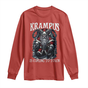 Nordic Christmas Krampus Long Sleeve Shirt Krampus Is Coming To Town Horror Holiday Xmas TS11 Red Print Your Wear
