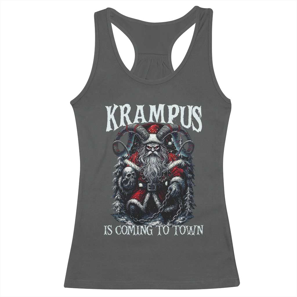 Nordic Christmas Krampus Racerback Tank Top Krampus Is Coming To Town Horror Holiday Xmas TS11 Dark Heather Print Your Wear