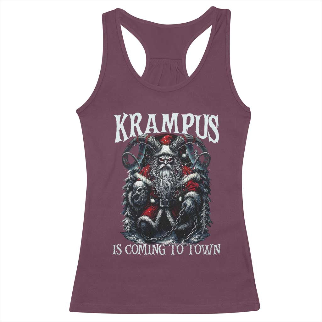 Nordic Christmas Krampus Racerback Tank Top Krampus Is Coming To Town Horror Holiday Xmas TS11 Maroon Print Your Wear