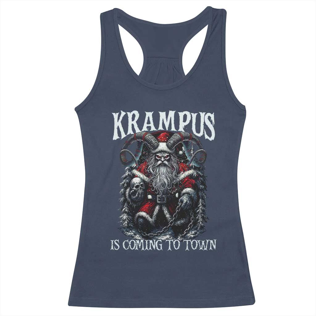 Nordic Christmas Krampus Racerback Tank Top Krampus Is Coming To Town Horror Holiday Xmas TS11 Navy Print Your Wear