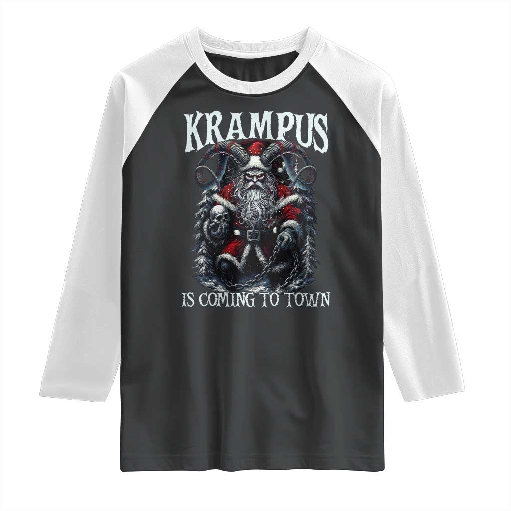Nordic Christmas Krampus Raglan Shirt Krampus Is Coming To Town Horror Holiday Xmas TS11 Black White Print Your Wear